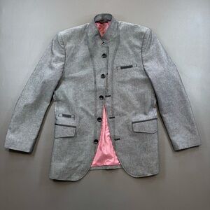 Men’s RNT23 Stand Collar Blazer Jacket Gray Modern Slim Fit US 38